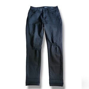 Judy Blue Distressed Knee Holes Curvy Slim Fit Mid Rise Jeans Size 7/28‎ Black